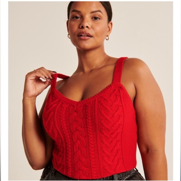 NWT‎ Abercrombie & Fitch Cable Knit Sweater Camisole and Shrug Set LARGE Red NEW - Picture 3 of 13